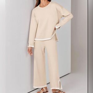 Amazon Women's Cream Knit Pullover Sweater with White Trim